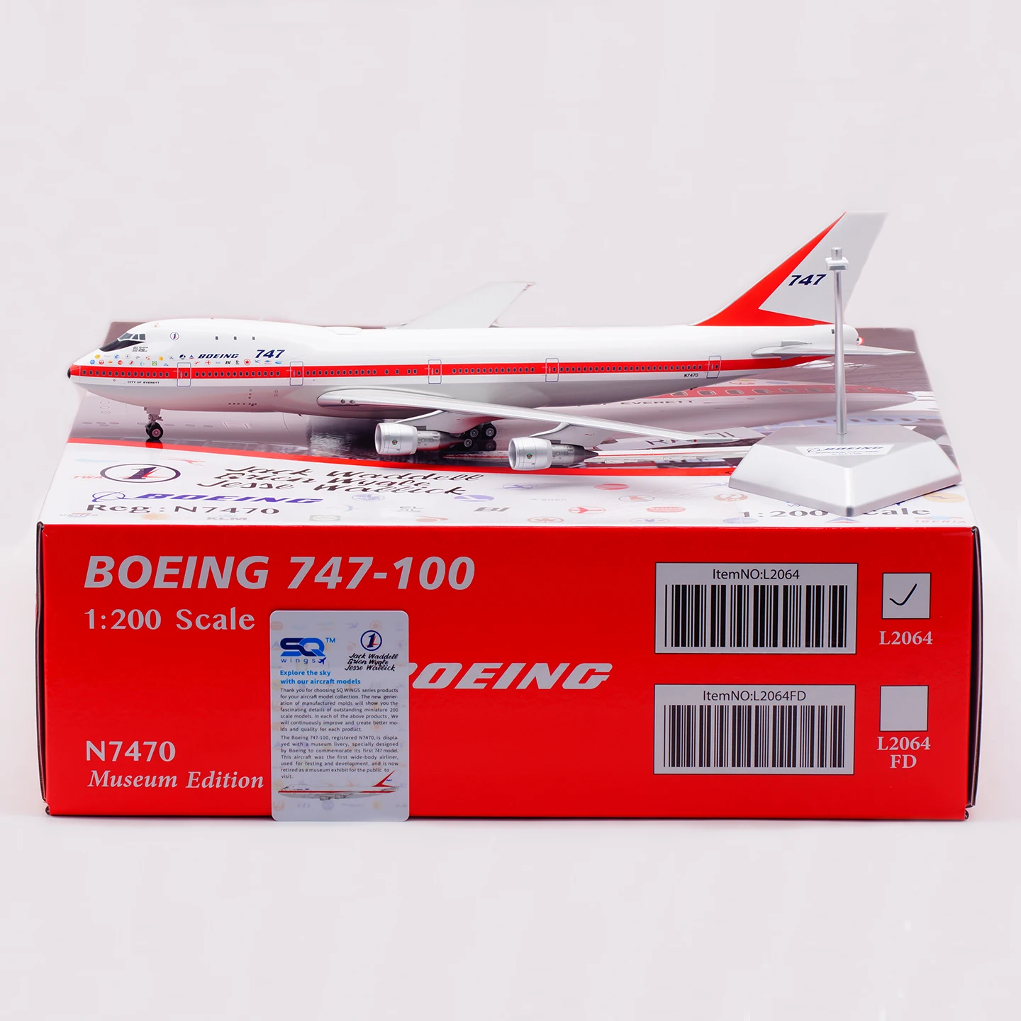 L2064 Alloy Collectible Plane Gift SQ Wings 1:200 Boeing "Museum Livery" B747-100 Diecast Aircraft Jet Model N7470
L2064 Alloy Collectible Plane Gift SQ Wings 1:200 Boeing "Museum Livery" B747-100 Diecast Aircraft Jet Model N7470