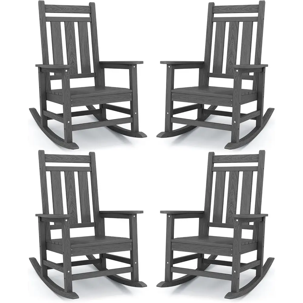 Set of 4 Weather-Resistant Outdoor Rocking Chairs with High Back and Wide Seat for Patio, Garden, and Lawn in Gray
Set of 4 Weather-Resistant Outdoor Rocking Chairs with High Back and Wide Seat for Patio, Garden, and Lawn in Gray