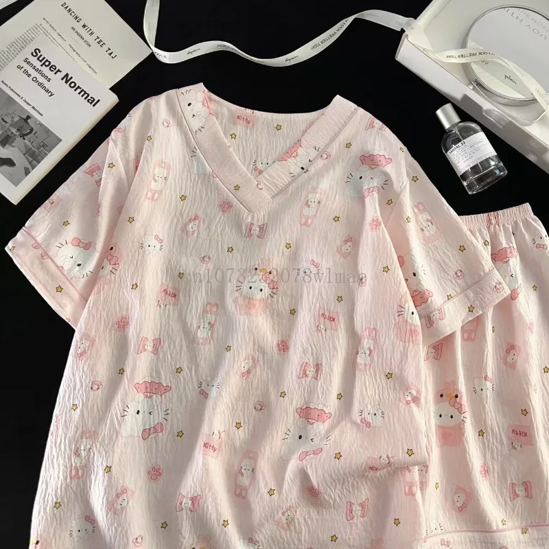 Kawaii Cartoon Hello Kitty Loose Sleepwear Pajamas Sets Sweet Girl Short Sleeve Pajamas Women's Sleep Clothes Set Homeware Set
Kawaii Cartoon Hello Kitty Loose Sleepwear Pajamas Sets Sweet Girl Short Sleeve Pajamas Women's Sleep Clothes Set Homeware Set