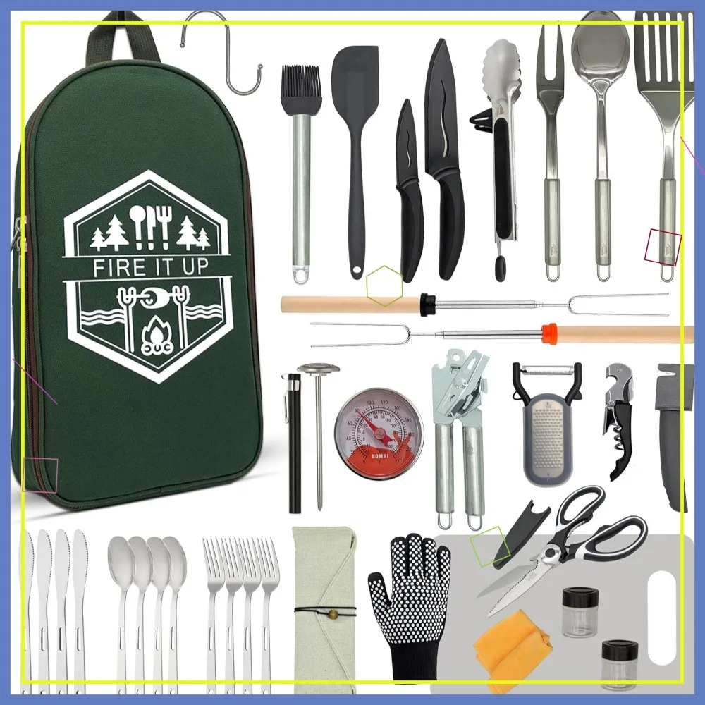 35-Piece Outdoor Cooking Utensil Set for Camping, BBQ & Picnics - Stainless Steel Green Pro
35-Piece Outdoor Cooking Utensil Set for Camping, BBQ & Picnics - Stainless Steel Green Pro