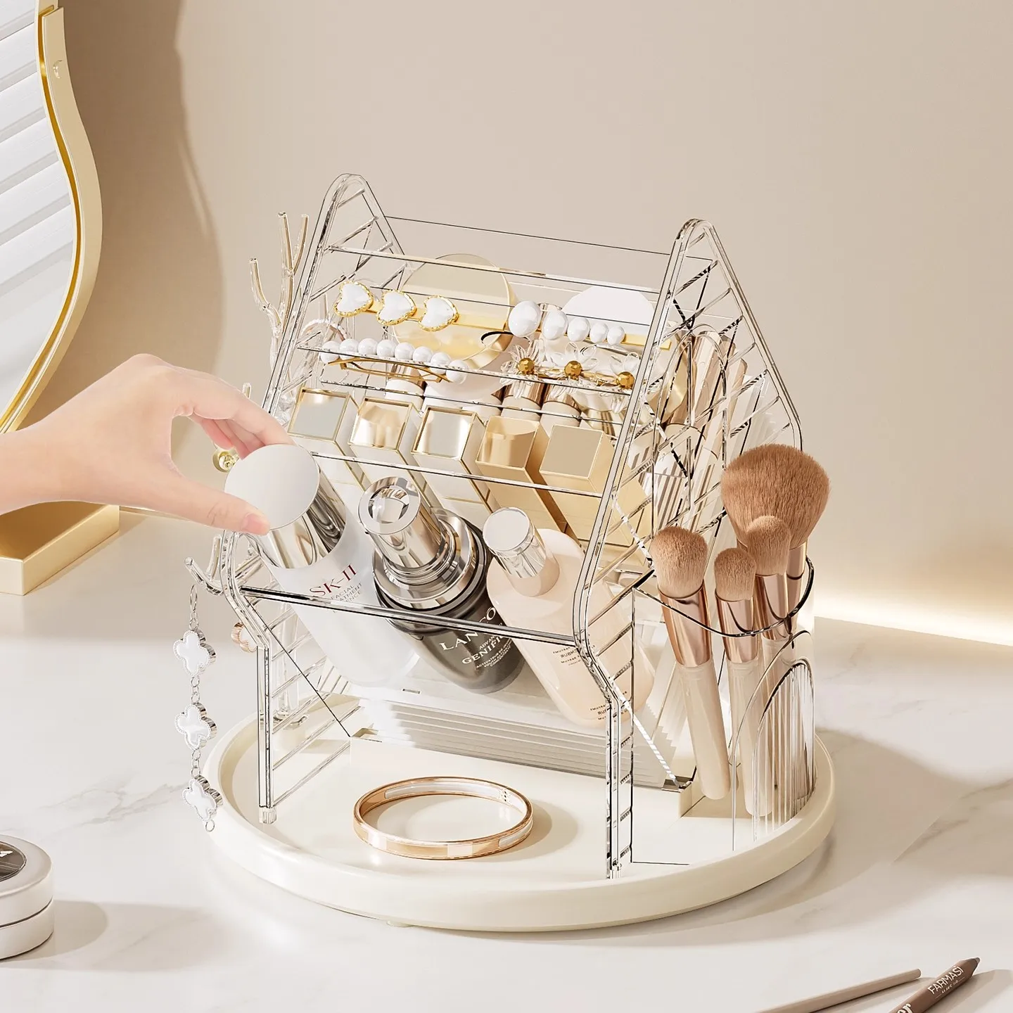 360 ° Rotating Cosmetics Storage Box, Desktop Large-Capacity Dust-Proof Partitioned Skincare Product and Lipstick Organizer, Jewelry Organizer, Comes with a Jewelry Bag and Cleaning Brush
360 ° Rotating Cosmetics Storage Box, Desktop Large-Capacity Dust-Proof Partitioned Skincare Product and Lipstick Organizer, Jewelry Organizer, Comes with a Jewelry Bag and Cleaning Brush