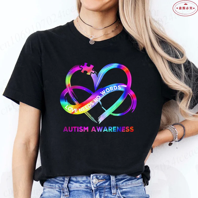 Autism Awareness Month Women T-Shirts Love Needs No Words Graphic Y2k Tops Autism Infinitas Short Sleeve Tees Female Clothing
Autism Awareness Month Women T-Shirts Love Needs No Words Graphic Y2k Tops Autism Infinitas Short Sleeve Tees Female Clothing