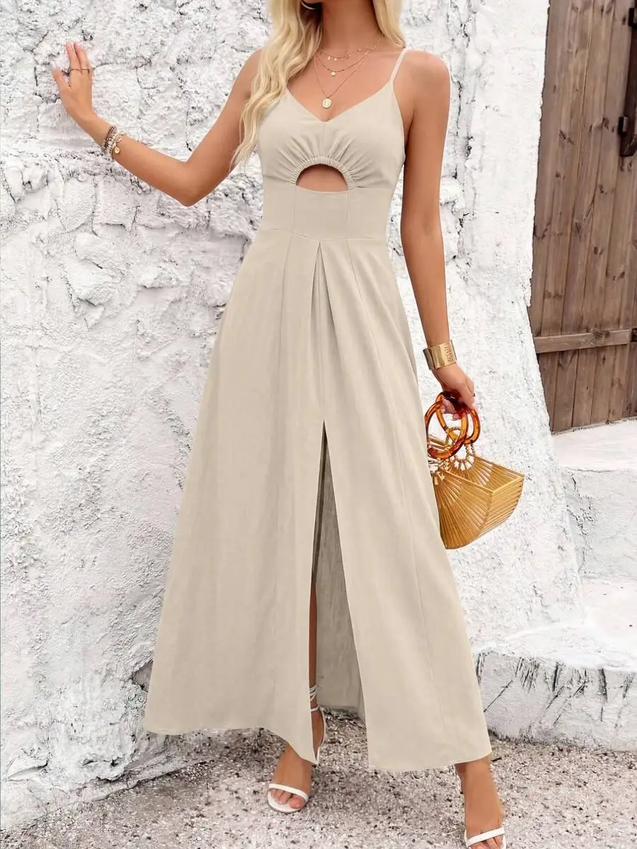 Womens Summer Spaghetti Strap V-Neck Cutout Slit Maxi Dress With Pockets
Womens Summer Spaghetti Strap V-Neck Cutout Slit Maxi Dress With Pockets