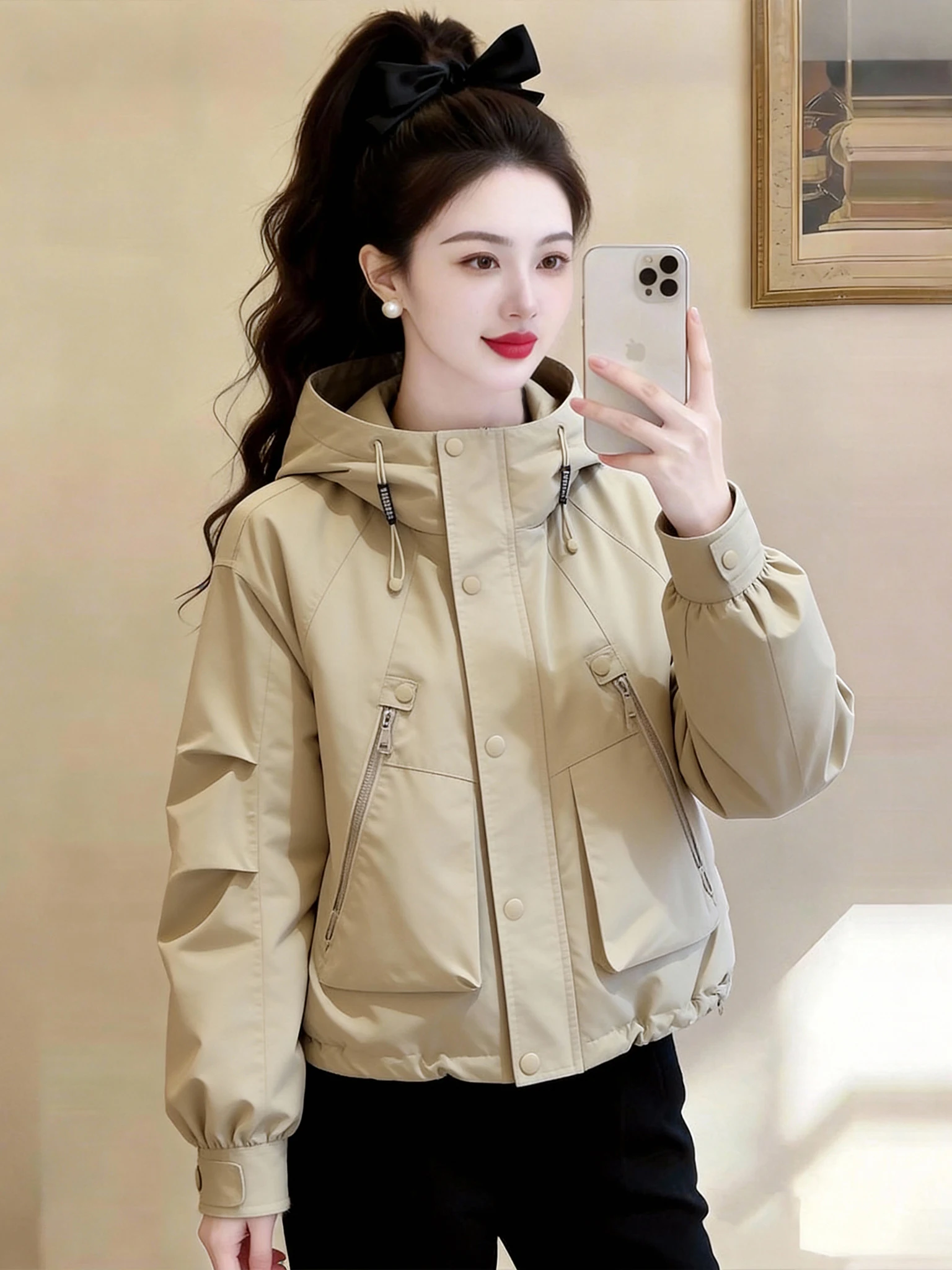 Simple Color Hooded Short Jacket Women's Style 2026 New Spring Autumn Trendy Windproof Fashionable Commute Windbreaker
Simple Color Hooded Short Jacket Women's Style 2026 New Spring Autumn Trendy Windproof Fashionable Commute Windbreaker