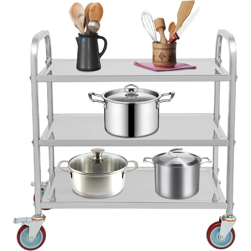 3-х уровневая универсальная тележка из нержавеющей стали, кухонная тележка с ручками и колесами, емкостью 300 фунтов, L33,5 x W17,4 x H35,4 дюйма, Uti 
3-х уровневая универсальная тележка из нержавеющей стали, кухонная тележка с ручками и колесами, емкостью 300 фунтов, L33,5 x W17,4 x H35,4 дюйма, Uti