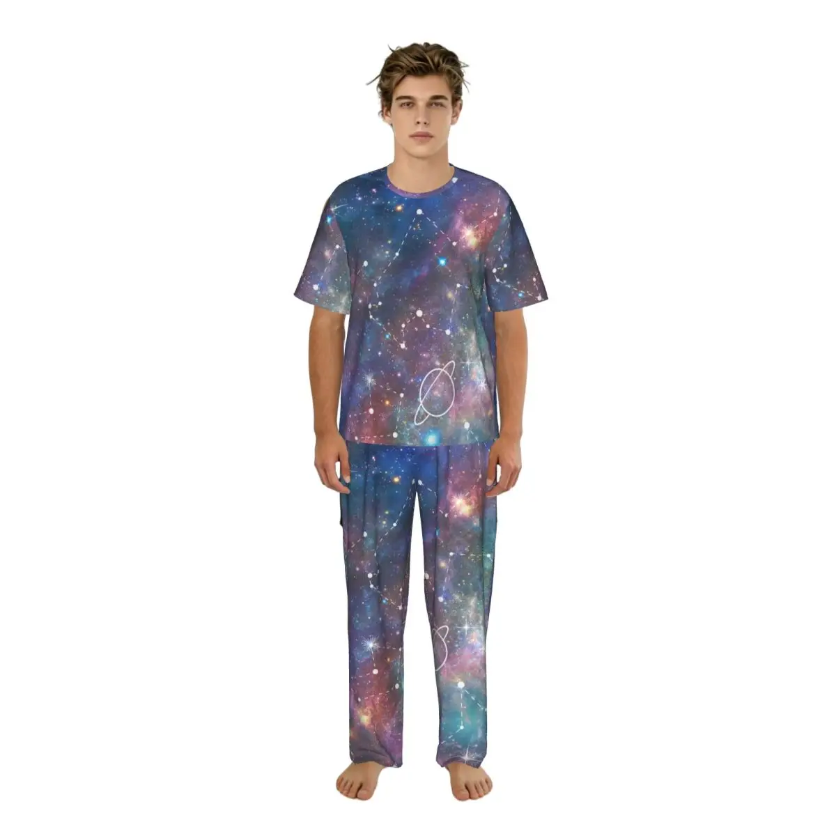 Men's Pajamas Set Summer Short-Sleeve Tops + Long Pants Nightwear Home Wear Suits Constellation Moon And Planet Galaxy Sleepwear
Men's Pajamas Set Summer Short-Sleeve Tops + Long Pants Nightwear Home Wear Suits Constellation Moon And Planet Galaxy Sleepwear