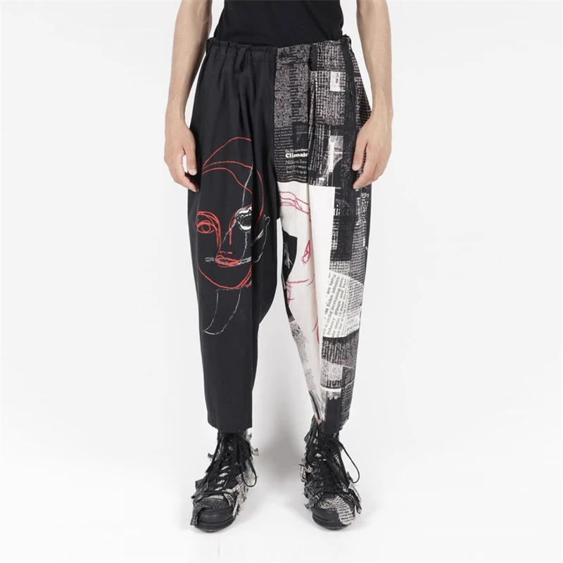Linen News Newspaper Elastic Waist Pants Printed Face Graffiti Casual Pants Wide Leg Pants Owens Men'S Pants,Yamamoto-Style 
Linen News Newspaper Elastic Waist Pants Printed Face Graffiti Casual Pants Wide Leg Pants Owens Men'S Pants,Yamamoto-Style