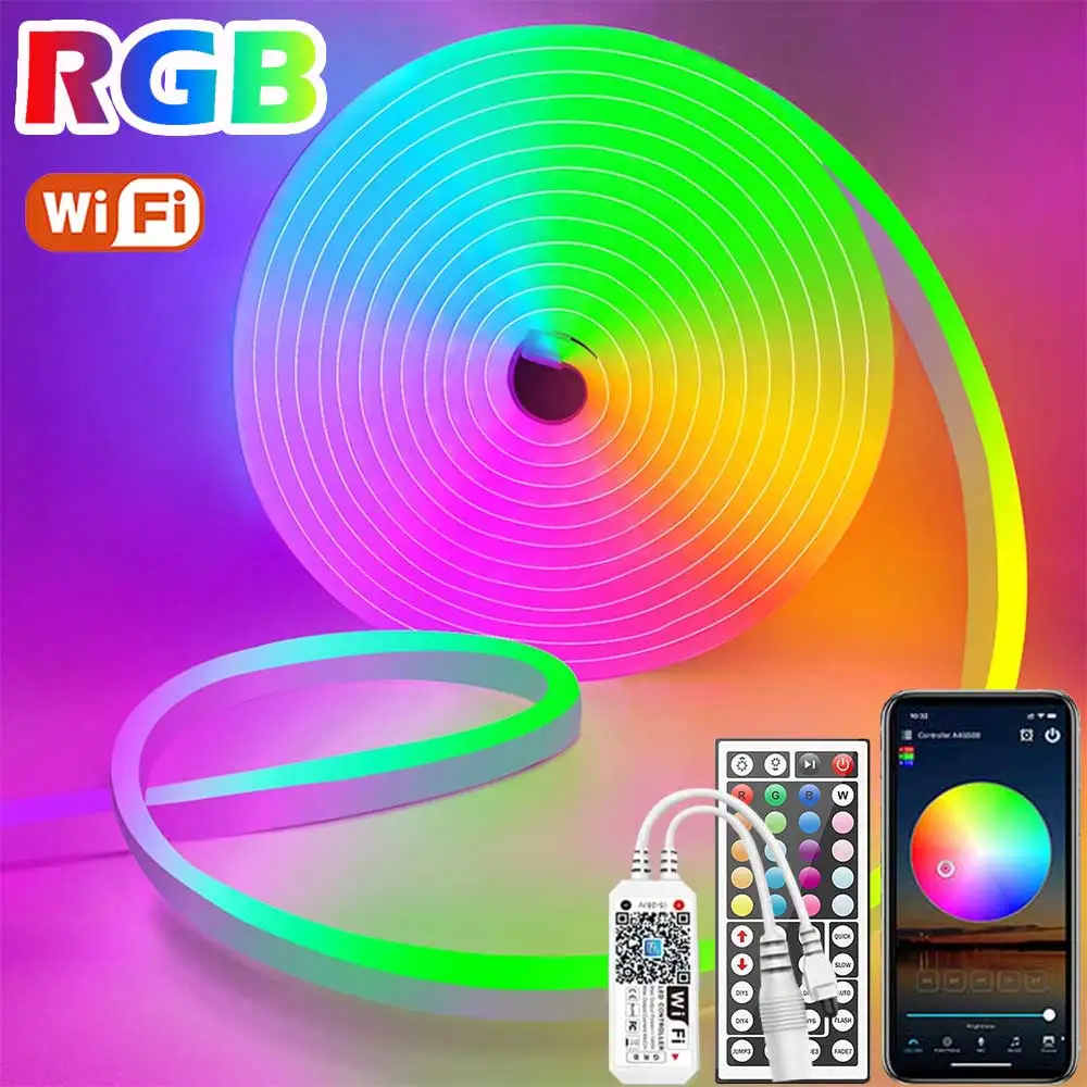 Neon LED Strip Light Wifi RGB Neon LED Tape 10M/32.8ft Dreamcolor Addressable Flexible Neon Light Strip Work with Alexa
Neon LED Strip Light Wifi RGB Neon LED Tape 10M/32.8ft Dreamcolor Addressable Flexible Neon Light Strip Work with Alexa