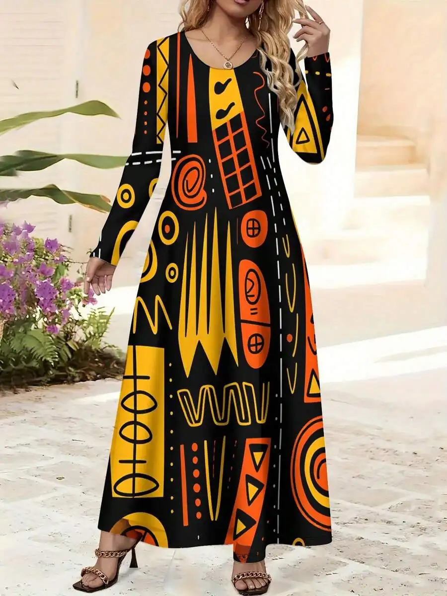 Long Geometric Print Maxi Dress Black Yellow Orange Casual Knitted Resort Beach Dress
Long Geometric Print Maxi Dress Black Yellow Orange Casual Knitted Resort Beach Dress