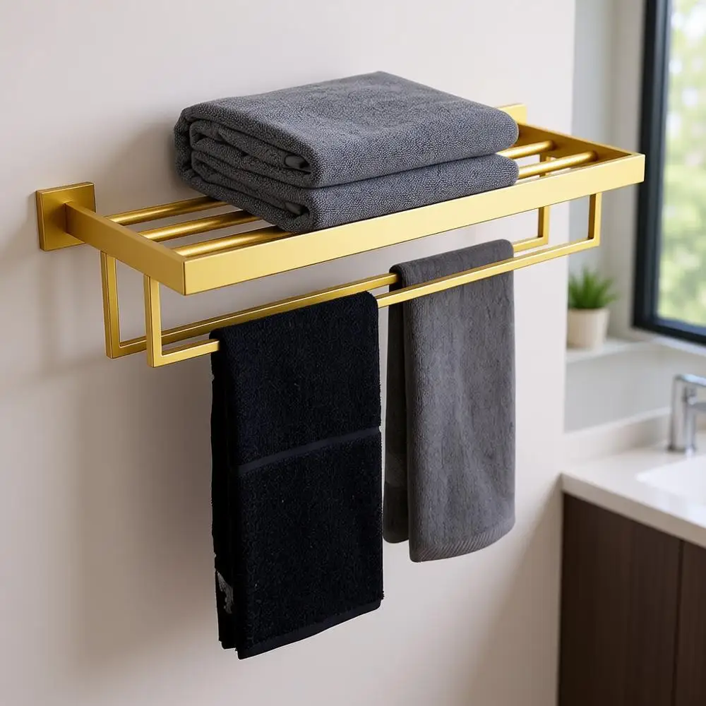 Настенная вешалка для полотенец из матовой золотистой нержавеющей стали с 2 перекладинами, модель B6003
Настенная вешалка для полотенец из матовой золотистой нержавеющей стали с 2 перекладинами, модель B6003