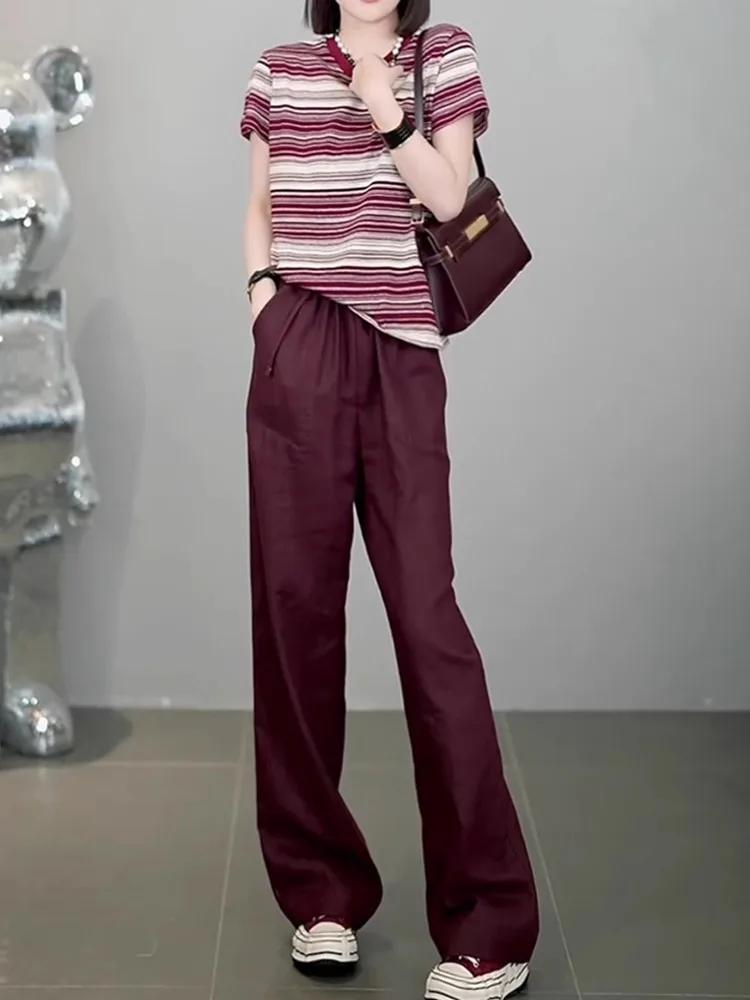 Hong Kong Style Casual Sportswear Set Women Summer Fashion Anti-Aging Red Stripe Short Sleeve T-Shirt Quick Dry Wide Leg Pants
Hong Kong Style Casual Sportswear Set Women Summer Fashion Anti-Aging Red Stripe Short Sleeve T-Shirt Quick Dry Wide Leg Pants