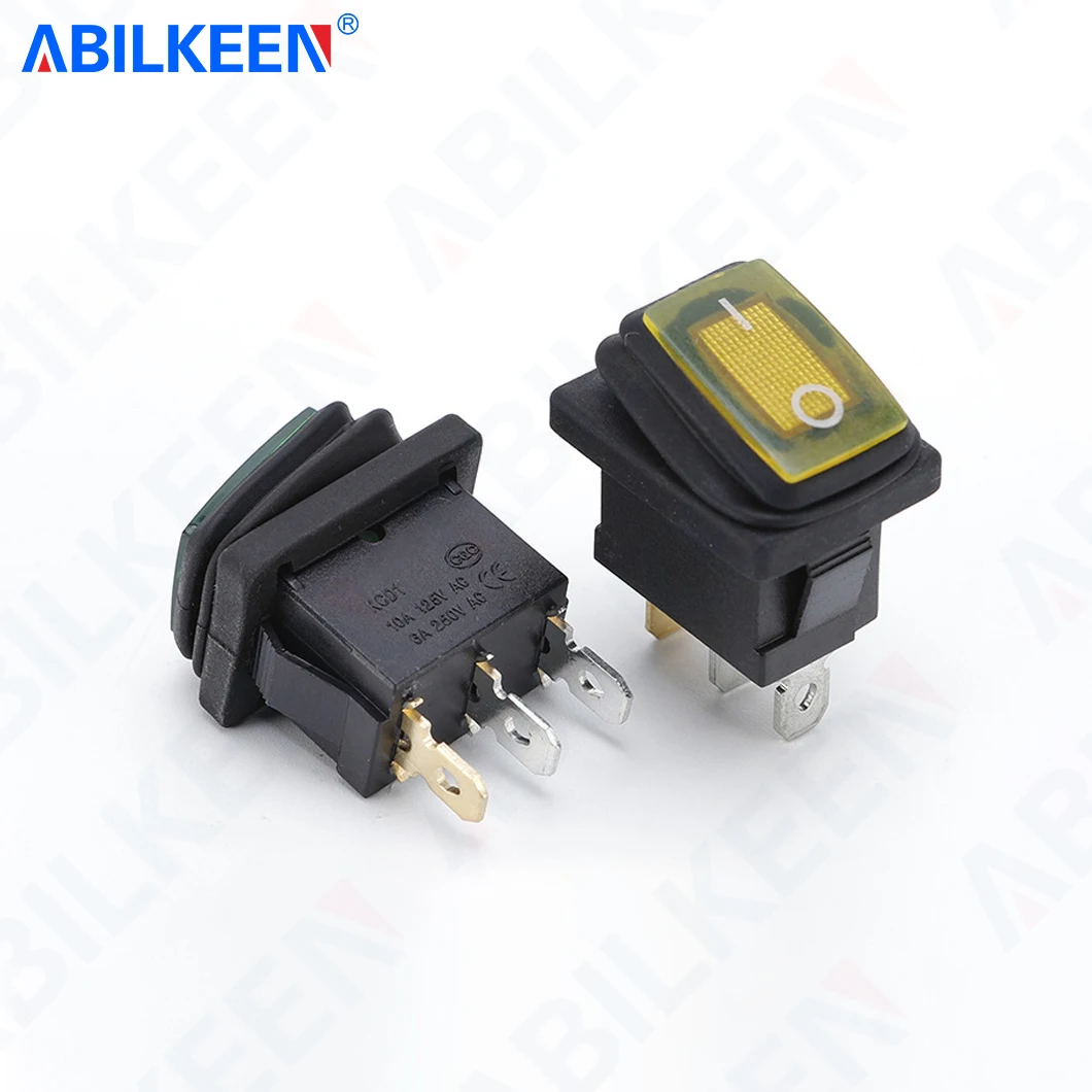 50PCS/Lot ABILKEEN KCD1-101NW Rocker Switch IP65 Waterproof Mini Rocker Toggle Switch with LED Light 6A 250VAC 2/3Pin Terminal