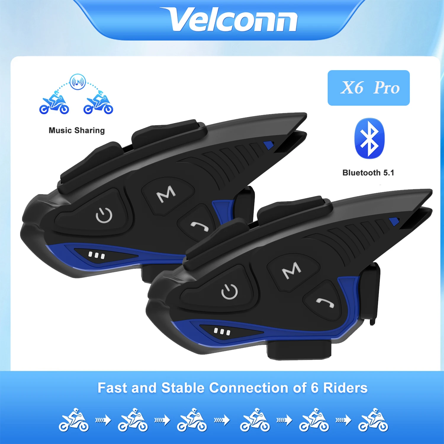 Velconn 2Pcs X6 Pro Motorcycle Helmet Intercom Headset BT5.1 Music Sharing 4-6 Riders Group Talking Interphone FM Radio IP65
Velconn 2Pcs X6 Pro Motorcycle Helmet Intercom Headset BT5.1 Music Sharing 4-6 Riders Group Talking Interphone FM Radio IP65