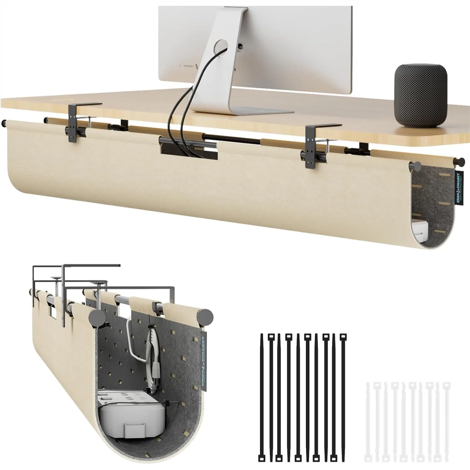 Under Desk Cable Management Tray & Privacy Panel, Dual-Sided Felt Cord Organizer with 20 Ties, Heavy Duty Steel Frame, No-Drill
Under Desk Cable Management Tray & Privacy Panel, Dual-Sided Felt Cord Organizer with 20 Ties, Heavy Duty Steel Frame, No-Drill