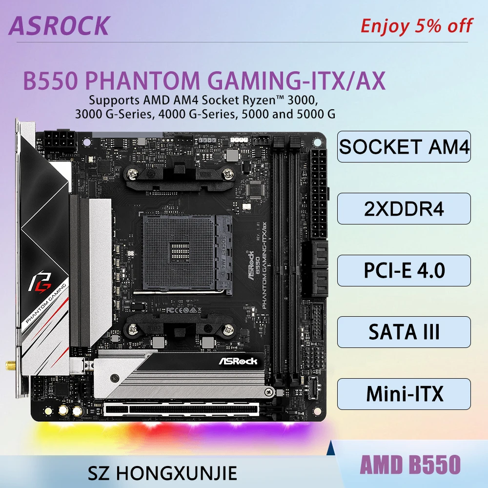 Материнская плата ASEOCK B550 PHANTOM GAMING-ITX/AX AMD B550 AM4 для Ryzen 5/7/9 5600X 5800X 5950X CPU DDR4 PCI-E X16 M.2 Mini-ITX
Материнская плата ASEOCK B550 PHANTOM GAMING-ITX/AX AMD B550 AM4 для Ryzen 5/7/9 5600X 5800X 5950X CPU DDR4 PCI-E X16 M.2 Mini-ITX