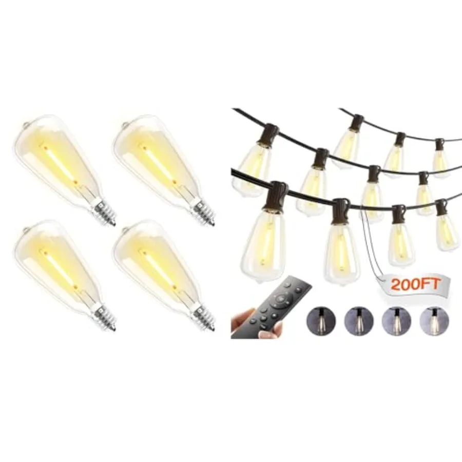 200FT LED Outdoor String Lights with 4 Packs Replacement ST38 Bulbs
200FT LED Outdoor String Lights with 4 Packs Replacement ST38 Bulbs