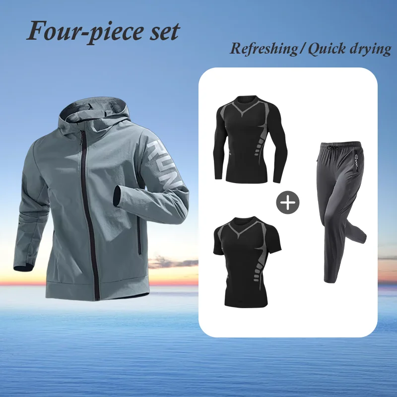 Мужской спортивный костюм для фитнеса из четырех предметов: удобная одежда для весенних тренировок, бега и повседневных занятий спортом
Мужской спортивный костюм для фитнеса из четырех предметов: удобная одежда для весенних тренировок, бега и повседневных занятий спортом