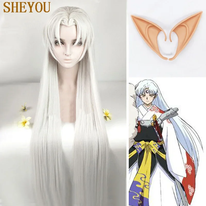 39in 100cm Long Inuyasha Sesshomaru Wig With Ears Heat Resistant Cosplay Silvery Synthetic Hair Peruca Wig Cap
39in 100cm Long Inuyasha Sesshomaru Wig With Ears Heat Resistant Cosplay Silvery Synthetic Hair Peruca Wig Cap