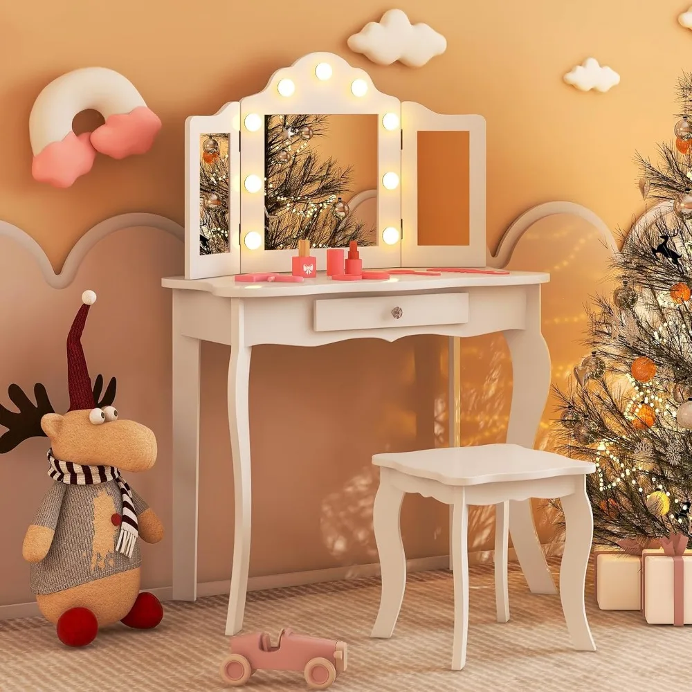 Детский туалетный столик, туалетный столик для девочек с зеркалом, табуреткой и подсветкой, ящиком, деревянным столом для макияжа принцессы 2 в 1, туалетным столиком
Детский туалетный столик, туалетный столик для девочек с зеркалом, табуреткой и подсветкой, ящиком, деревянным столом для макияжа принцессы 2 в 1, туалетным столиком
