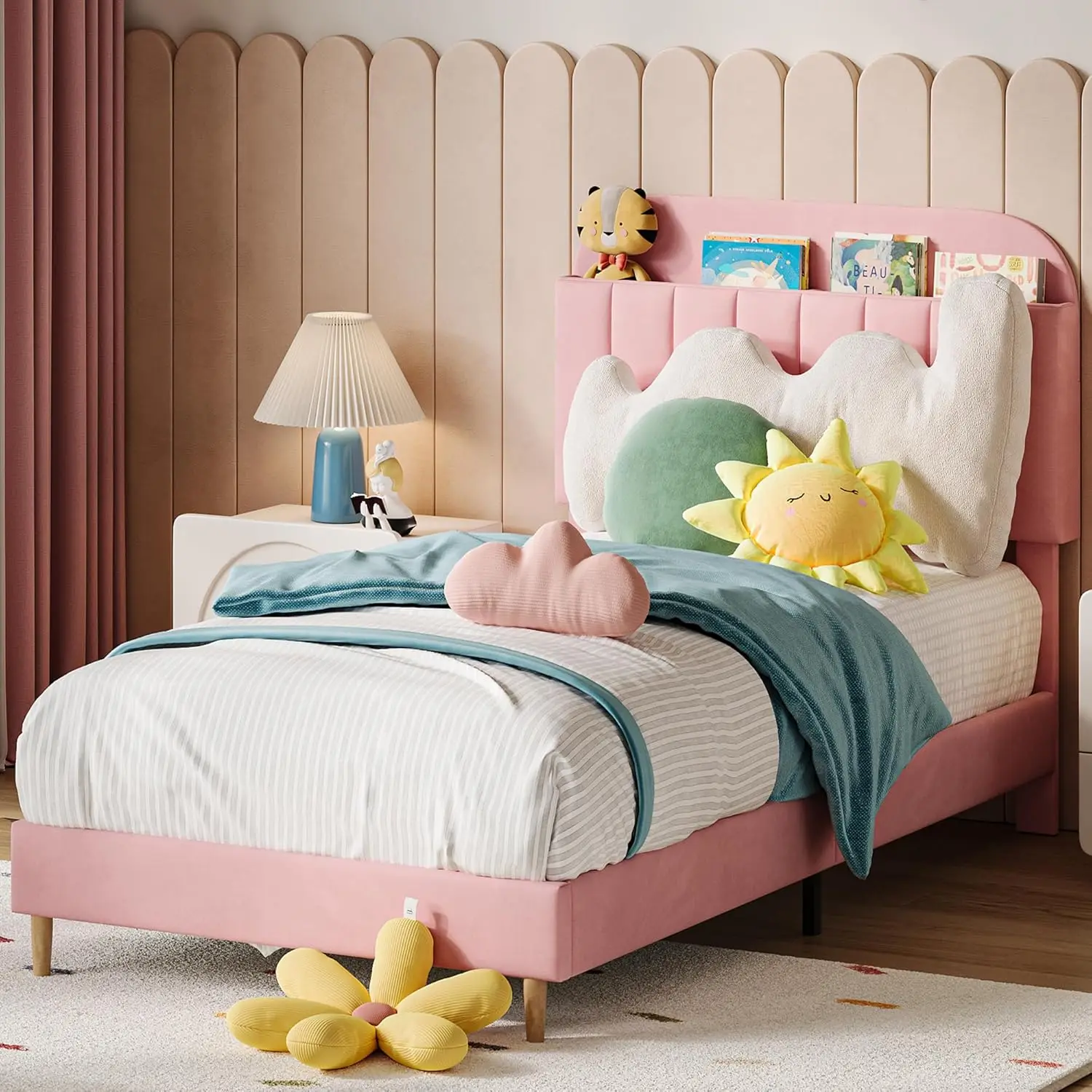 Twin Bed Frames Upholstered Platform Bed Frame with Bookcase Headboard Velvet Mattress Foundation
Twin Bed Frames Upholstered Platform Bed Frame with Bookcase Headboard Velvet Mattress Foundation