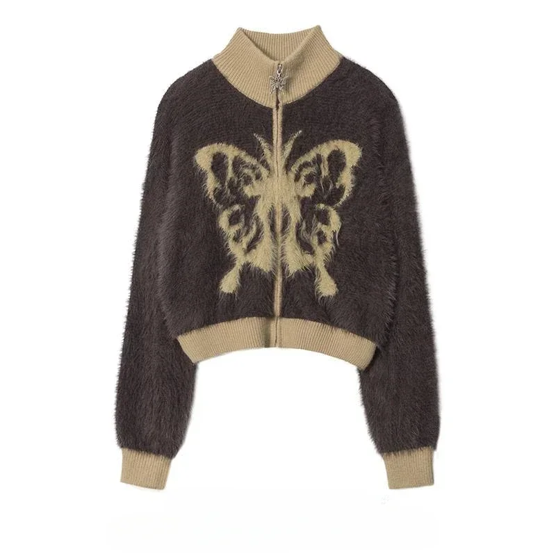 American Retro Stand Collar Sweater Cardigan Spring Autumn Butterfly Jacquard Long-sleeved Slim Casual Short Zipper Knitted Coat
American Retro Stand Collar Sweater Cardigan Spring Autumn Butterfly Jacquard Long-sleeved Slim Casual Short Zipper Knitted Coat