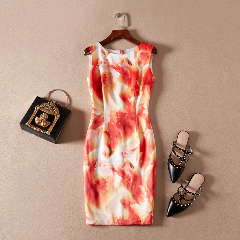 Оранжево-красное платье с градиентным цветочным узором и белым низом без рукавов с круглым вырезом, разноцветные летние женские платья миди
Оранжево-красное платье с градиентным цветочным узором и белым низом без рукавов с круглым вырезом, разноцветные летние женские платья миди