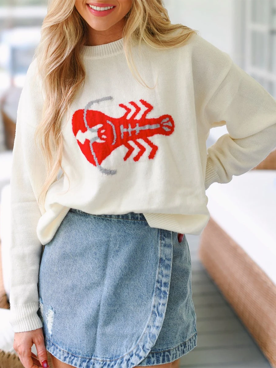Womens Lobster Pattern Sweater Autumn Winter Knitted Crew Neck Long Sleeve Pullover Tops Casual Soft Knitwear for Streetwear Y2K
Womens Lobster Pattern Sweater Autumn Winter Knitted Crew Neck Long Sleeve Pullover Tops Casual Soft Knitwear for Streetwear Y2K
