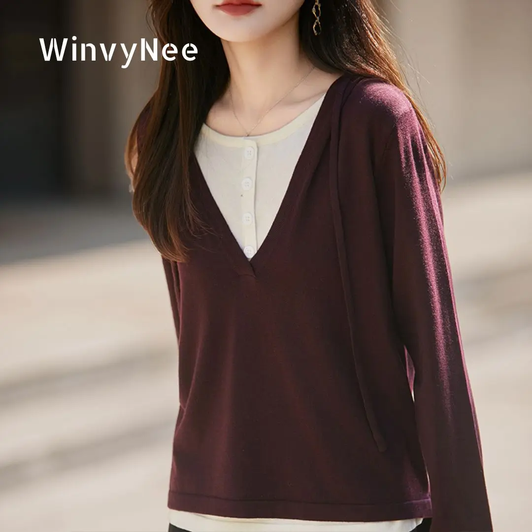 Женский модный пуловер WinvyNee с капюшоном, имитация двухслойности, глубокий V-образный вырез, из тонкой камвольной шерсти, приталенный, стильный, повседневный топ ZA1677004
Женский модный пуловер WinvyNee с капюшоном, имитация двухслойности, глубокий V-образный вырез, из тонкой камвольной шерсти, приталенный, стильный, повседневный топ ZA1677004