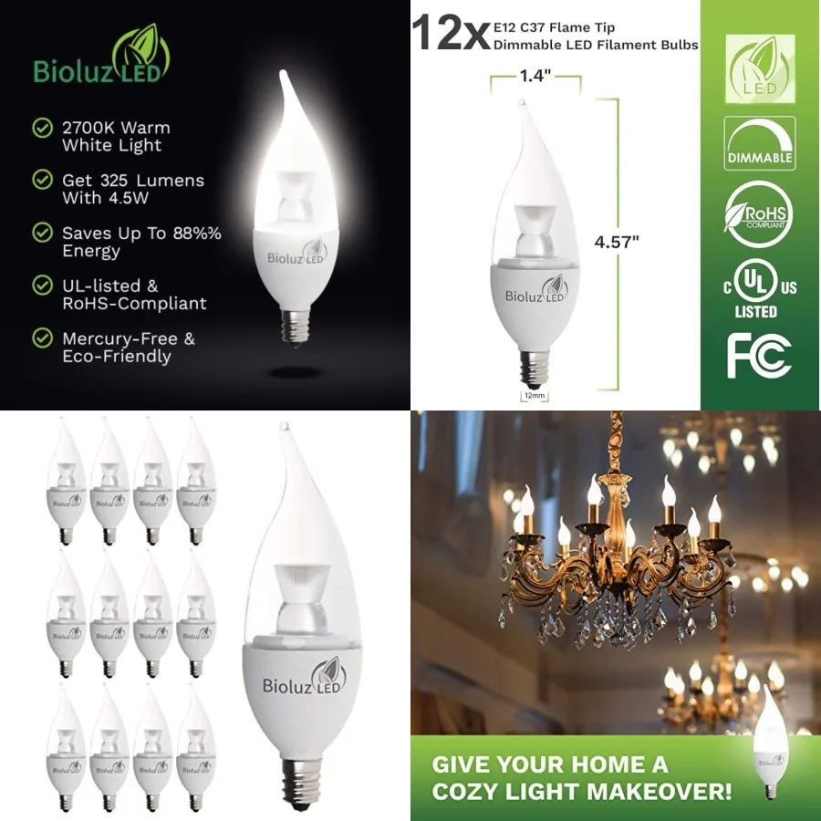 Light Bulb 40W Candelabra LED Bulbs w/Flame Tip, Dimmable Base Candle Light Bulbs 2700K Warm White LED Light Bulb for Indoor/Ou
Light Bulb 40W Candelabra LED Bulbs w/Flame Tip, Dimmable Base Candle Light Bulbs 2700K Warm White LED Light Bulb for Indoor/Ou