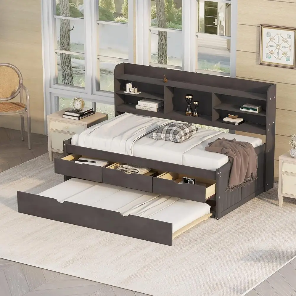 Twin Size Daybed with Trundle and Storage Drawers, Wooden Antique Gray
Twin Size Daybed with Trundle and Storage Drawers, Wooden Antique Gray