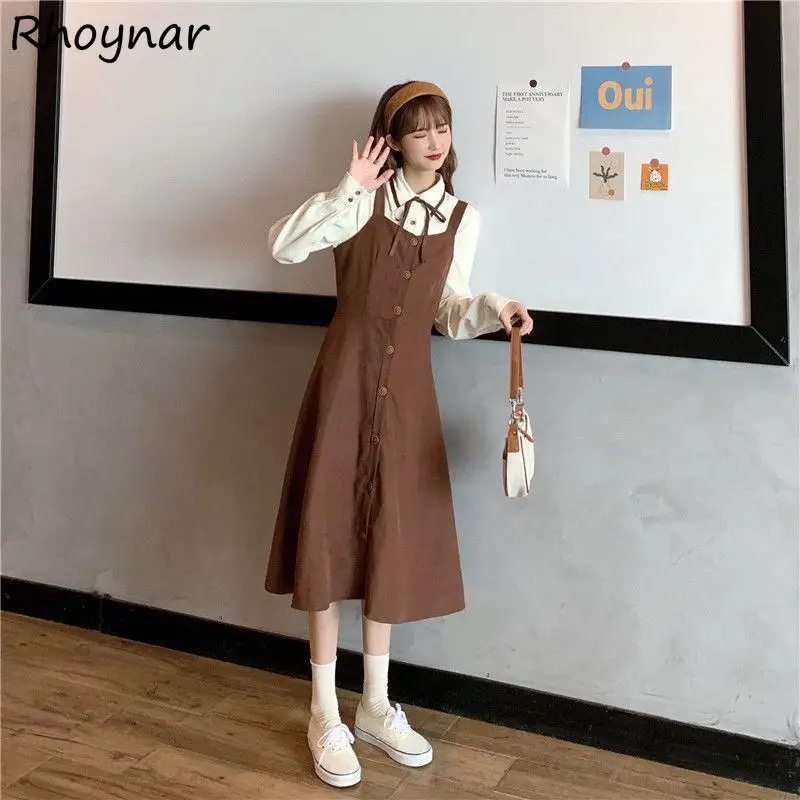 Dress Women Fashion New Elegant Vintage Turn-down Collar Leisure All-match Shirts Solid A-line Strap Mid-calf Vestido Ulzzang
Dress Women Fashion New Elegant Vintage Turn-down Collar Leisure All-match Shirts Solid A-line Strap Mid-calf Vestido Ulzzang