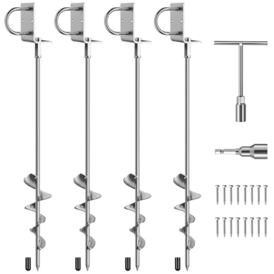 28in Multi-Purpose Ground Anchors Screw in, 4Pack Fully Welded Heavy Duty Trampoline Stakes with Brackets, T-Wrench and Adapter
28in Multi-Purpose Ground Anchors Screw in, 4Pack Fully Welded Heavy Duty Trampoline Stakes with Brackets, T-Wrench and Adapter