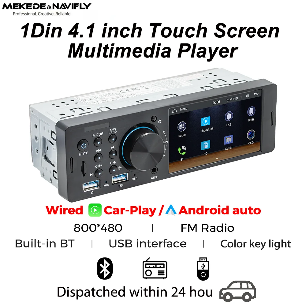 MEKEDE&NAVIFLY 1 Din Wireless CarPlay HD touch screen Universal 4.1" Car Radio FM Stereo MP5 multimedia player BT TF port Camera
MEKEDE&NAVIFLY 1 Din Wireless CarPlay HD touch screen Universal 4.1" Car Radio FM Stereo MP5 multimedia player BT TF port Camera