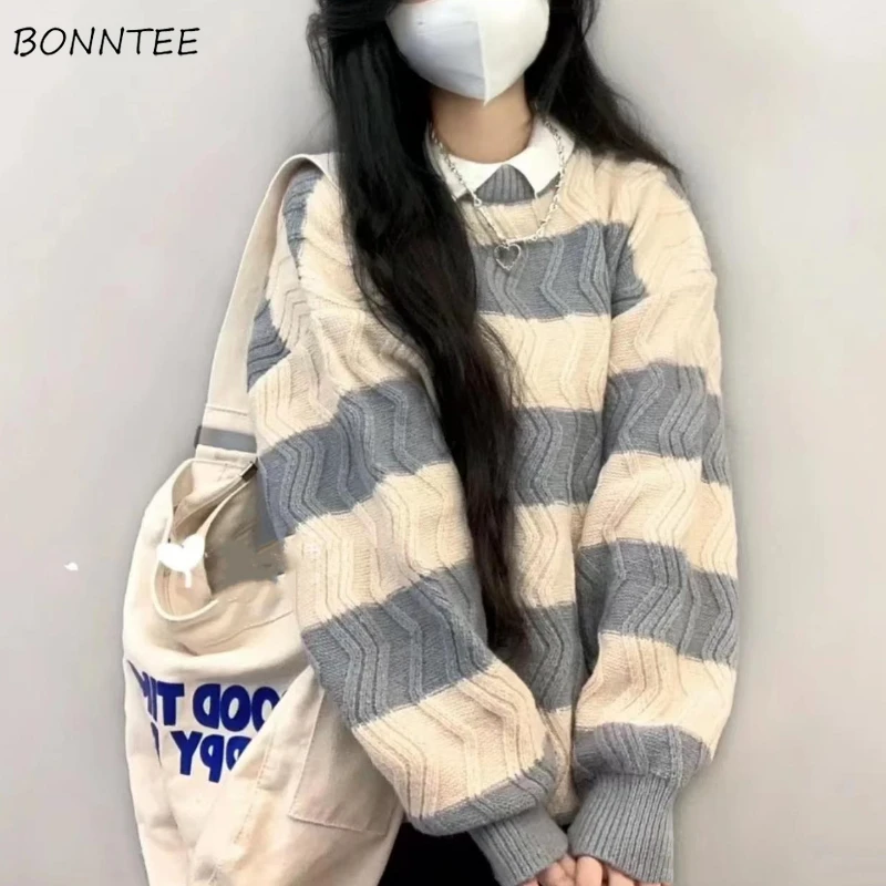 O-neck Pullovers Women Striped Sweet Loose Simple Leisure Knitting Autumn Sweater Preppy Style Korean Students Girls Tops
O-neck Pullovers Women Striped Sweet Loose Simple Leisure Knitting Autumn Sweater Preppy Style Korean Students Girls Tops