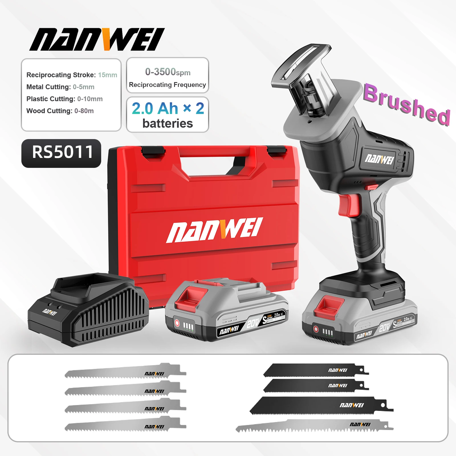 NANWEI 20V Cordless Lithium Battery DIY Home Reciprocating Saw Sabre Saw Small Cutting Machine
NANWEI 20V Cordless Lithium Battery DIY Home Reciprocating Saw Sabre Saw Small Cutting Machine