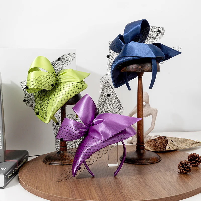 Luxury Green Purple Blue Satin Fascinator Hat Headdress for Women Cocktail Banquet Party Fascinators Elegant Face Veil Headpiece 
Luxury Green Purple Blue Satin Fascinator Hat Headdress for Women Cocktail Banquet Party Fascinators Elegant Face Veil Headpiece