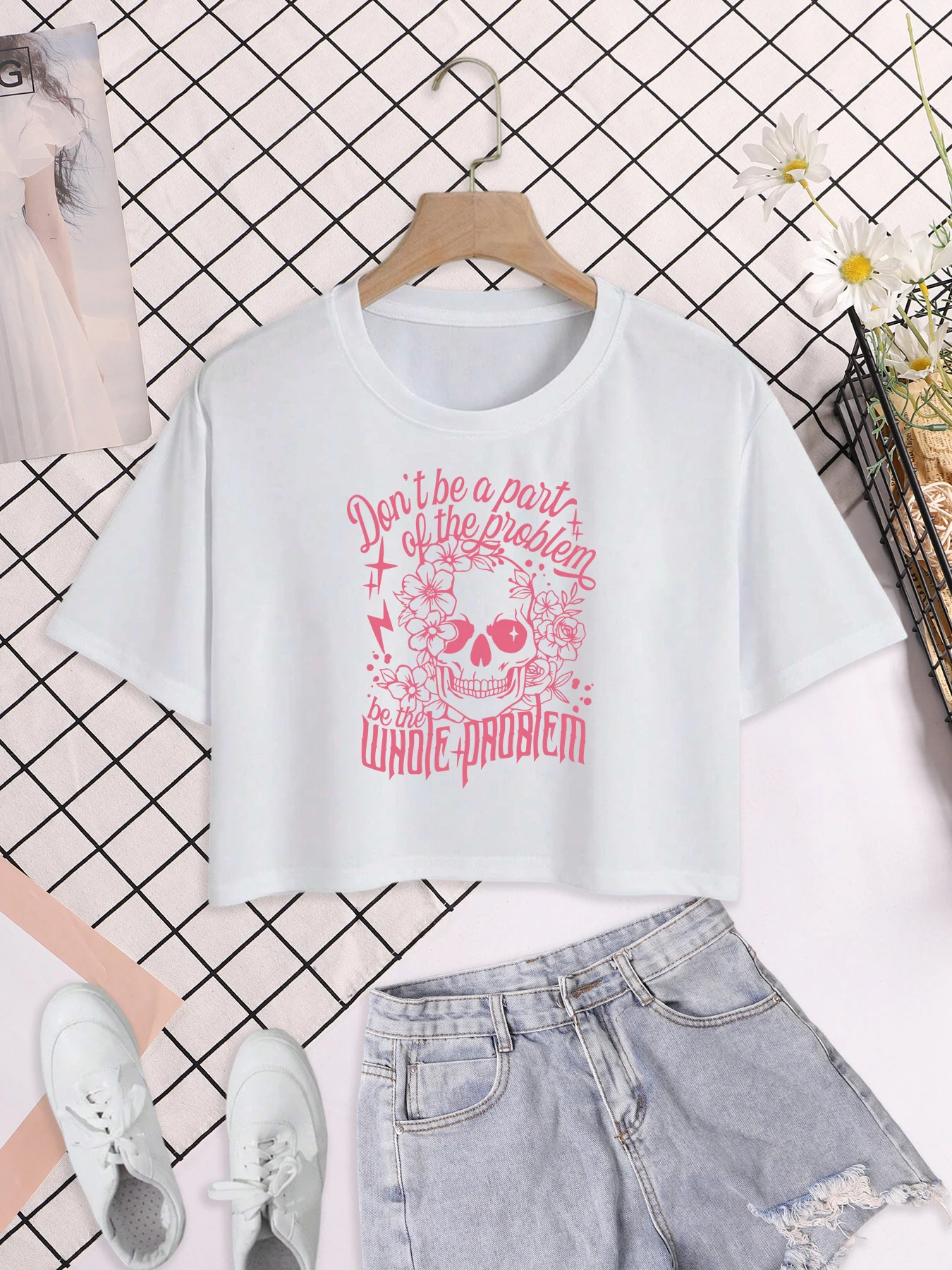 Skull Don'T Be A Part Of The Problem Be The Whole Problem Print Womens Crop T-Shirt Cotton Loose T Shirts Summer Casual Clothing
Skull Don'T Be A Part Of The Problem Be The Whole Problem Print Womens Crop T-Shirt Cotton Loose T Shirts Summer Casual Clothing