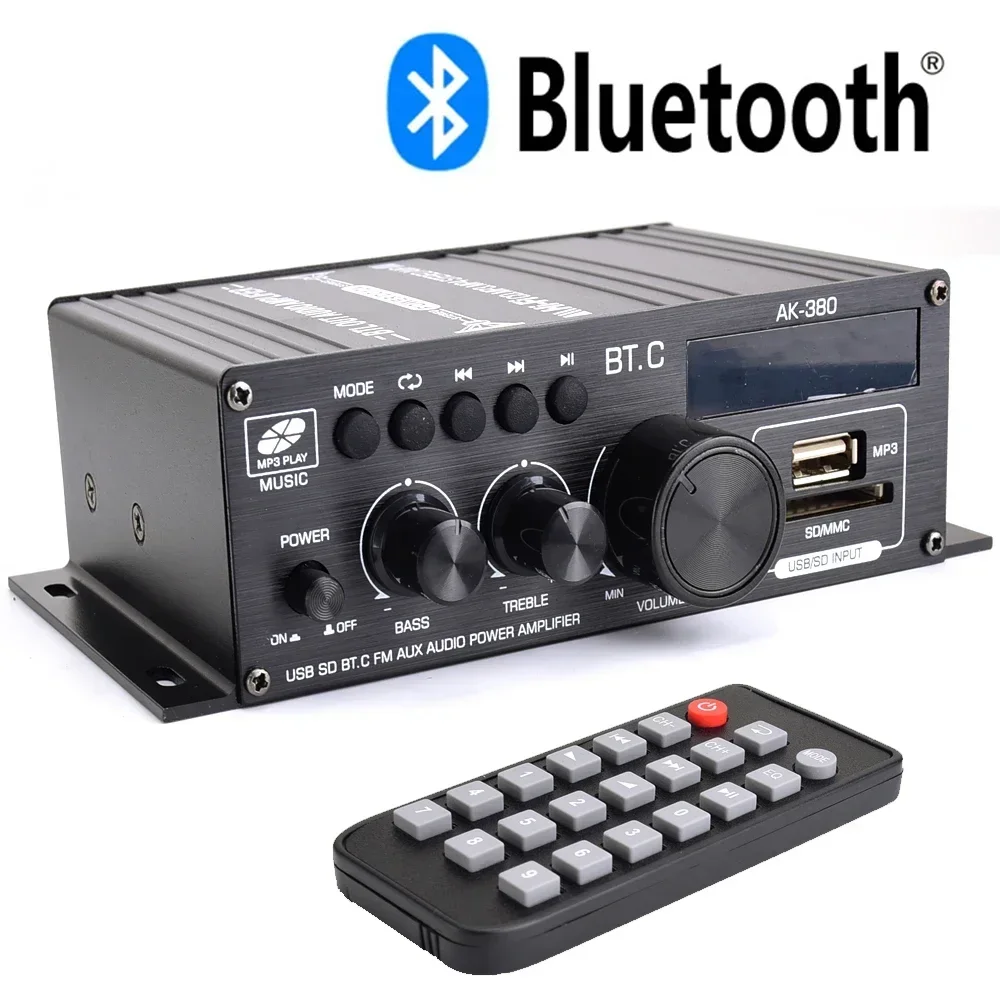 AK380 HIFI Bluetooth Amplifier Home Digital Audio Channel 2.0 40W+40W Music Player Support FM USB SD Bass and Treble 12V3A
AK380 HIFI Bluetooth Amplifier Home Digital Audio Channel 2.0 40W+40W Music Player Support FM USB SD Bass and Treble 12V3A