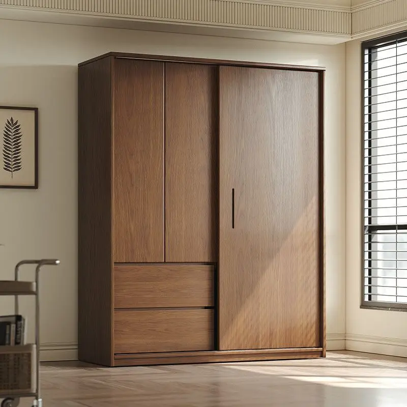 #Solid Oak Sliding Door Wardrobe Modern Minimalist Style, with a Walnut-colored Sliding Door for Home Use
#Solid Oak Sliding Door Wardrobe Modern Minimalist Style, with a Walnut-colored Sliding Door for Home Use