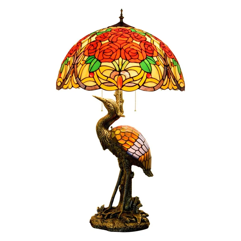 Tiffany retro creative rose crane table lamp stained glass guest restaurant hotel decorative lamp 
Tiffany retro creative rose crane table lamp stained glass guest restaurant hotel decorative lamp