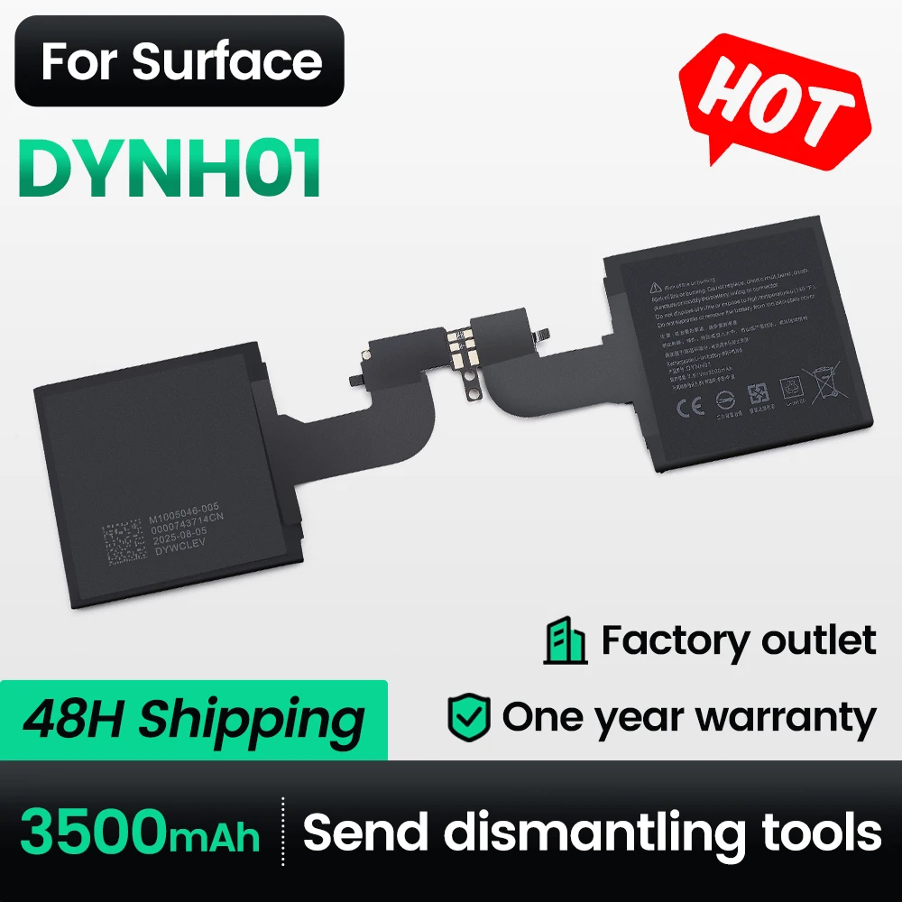 KEYUAN DYNH01 Battery for Microsoft Surface Book 2 15" 1793 1813 Tablet PC Screen Battery 7.57V 23.2WH 3500mAh
KEYUAN DYNH01 Battery for Microsoft Surface Book 2 15" 1793 1813 Tablet PC Screen Battery 7.57V 23.2WH 3500mAh