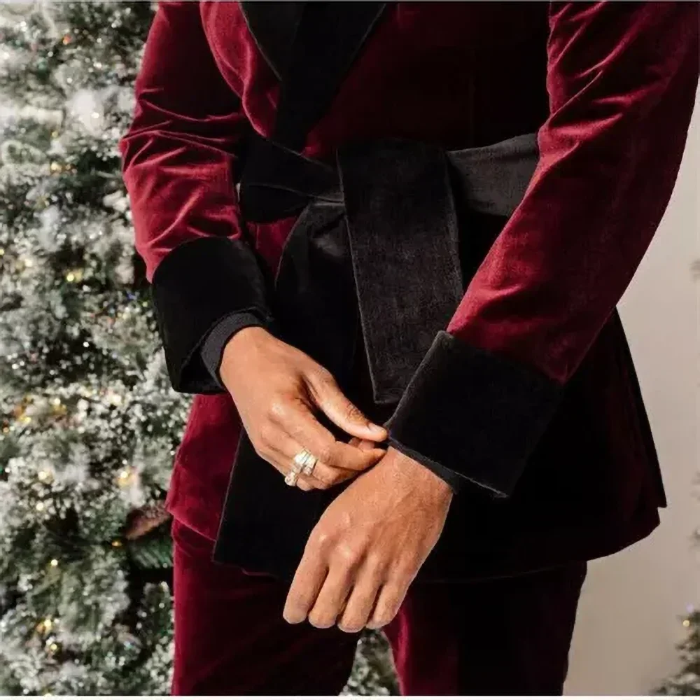 Burgundy Velvet Suits for Men Black Shawl Lapel Loose Double Breasted Fashion 2 Piece Jacket Pants Home Male Clothing
Burgundy Velvet Suits for Men Black Shawl Lapel Loose Double Breasted Fashion 2 Piece Jacket Pants Home Male Clothing