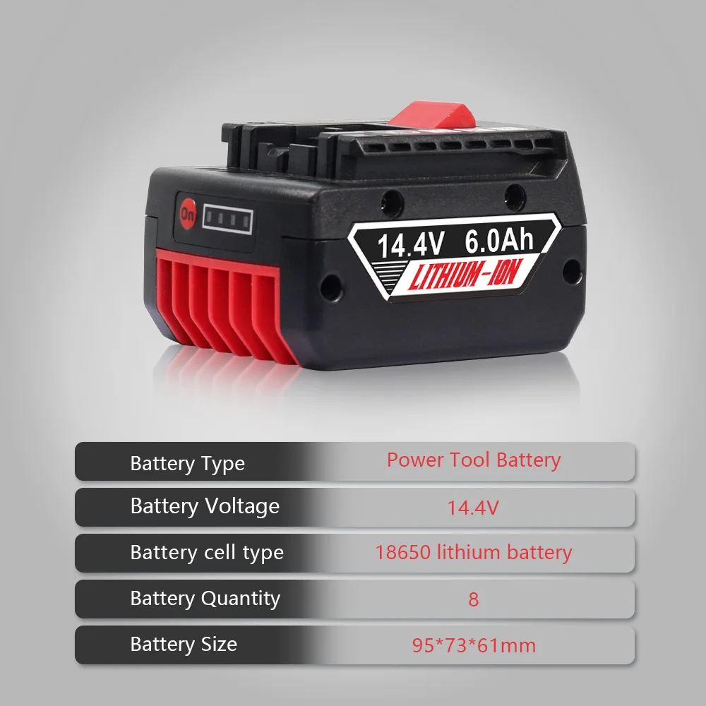Литий-ионный аккумулятор 14,4 В для Bosch, совершенно новый 6000 мАч/5000 мАч/3000 мАч, совместимый с моделями GDR1080-LI, GDS14.4 V-LI, GSR14.4V-LI
Литий-ионный аккумулятор 14,4 В для Bosch, совершенно новый 6000 мАч/5000 мАч/3000 мАч, совместимый с моделями GDR1080-LI, GDS14.4 V-LI, GSR14.4V-LI