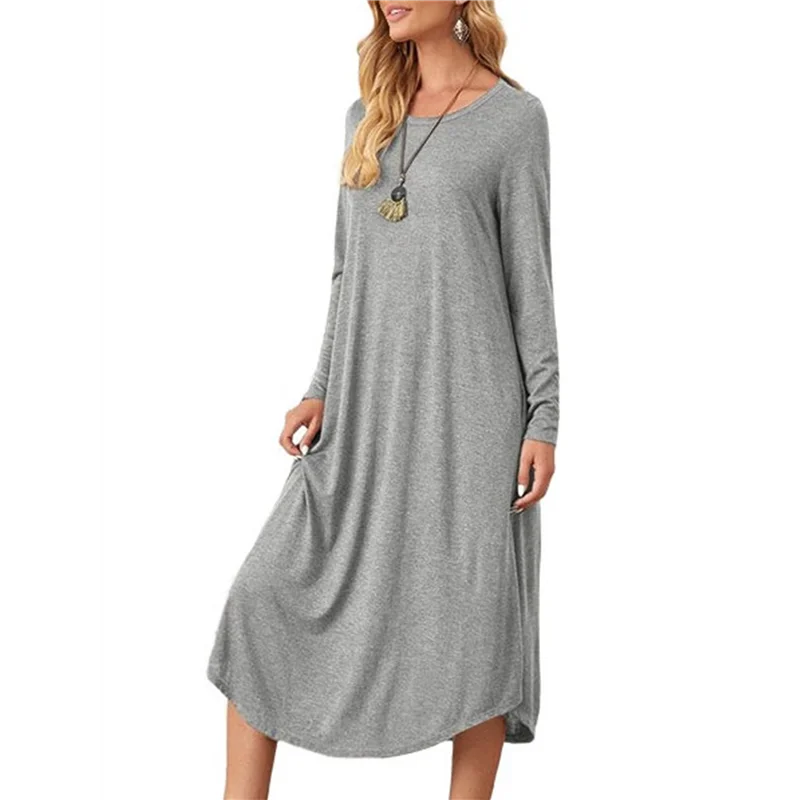 Women's Long Dress Long Sleeve Round Neck Pajamas With Pockets
Women's Long Dress Long Sleeve Round Neck Pajamas With Pockets