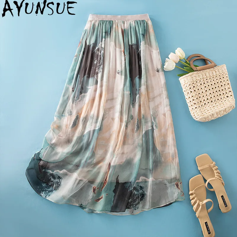 AYUNSUE 100% Silk Women's Skirts French Retro High Waist Skirts for Women A-line Summer Skirt Elegant Woman Clothes Юбка Женская
AYUNSUE 100% Silk Women's Skirts French Retro High Waist Skirts for Women A-line Summer Skirt Elegant Woman Clothes Юбка Женская