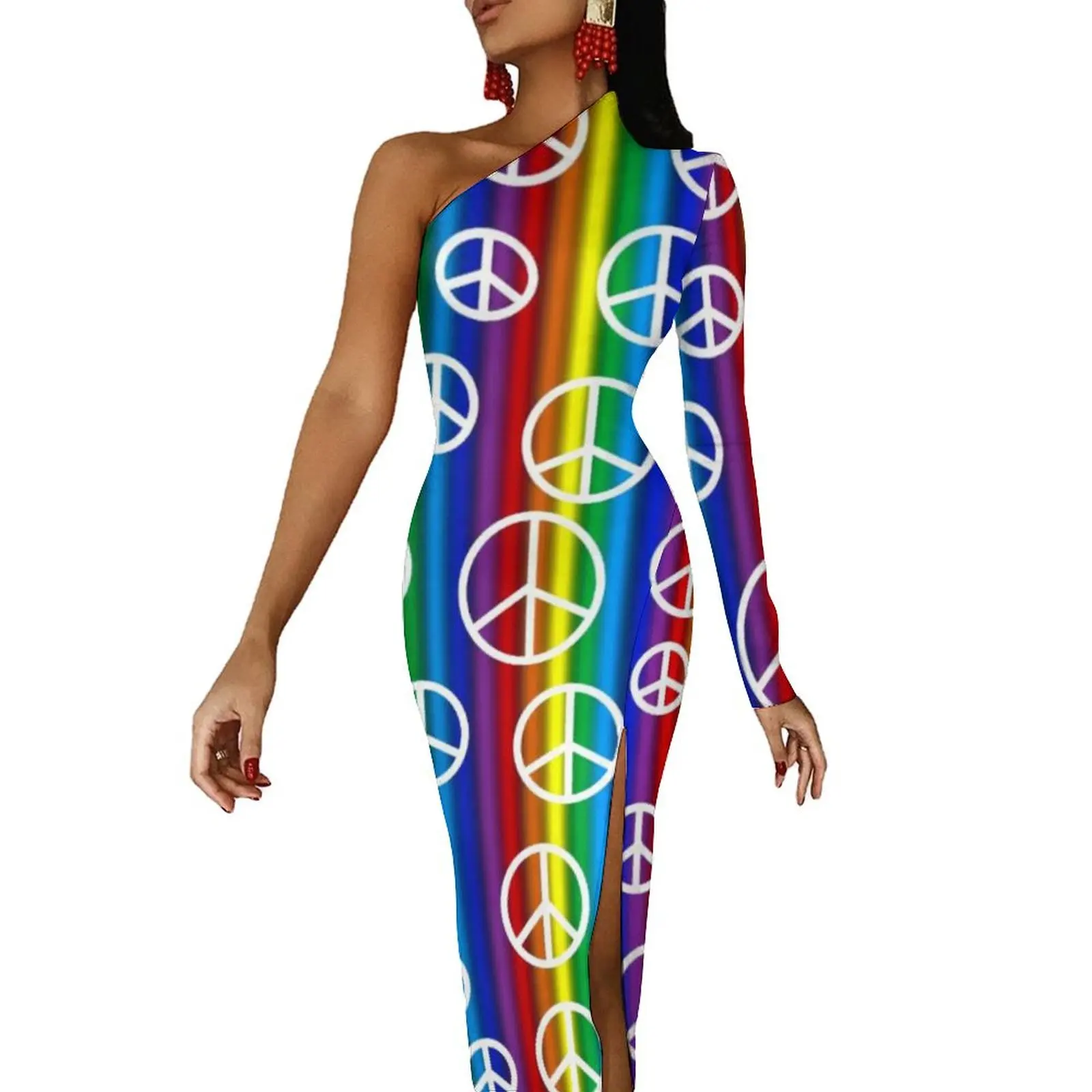 Peace Signs Bodycon Dress Spring Rainbow Stripe Print Elegant High Slit Long Dresses Long Sleeve Custom Aesthetic Dress
Peace Signs Bodycon Dress Spring Rainbow Stripe Print Elegant High Slit Long Dresses Long Sleeve Custom Aesthetic Dress