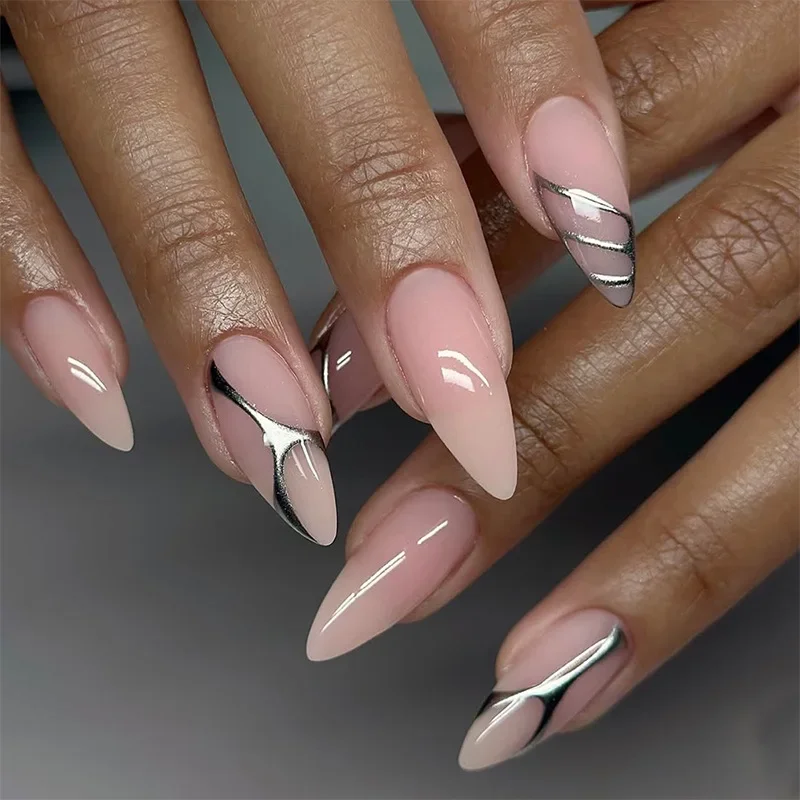 24PCS Press on Nails Bare Pink Metal Line Wearing Armor Medium Long Almond Shaped Women's Wearable Fake Nail Plate
24PCS Press on Nails Bare Pink Metal Line Wearing Armor Medium Long Almond Shaped Women's Wearable Fake Nail Plate