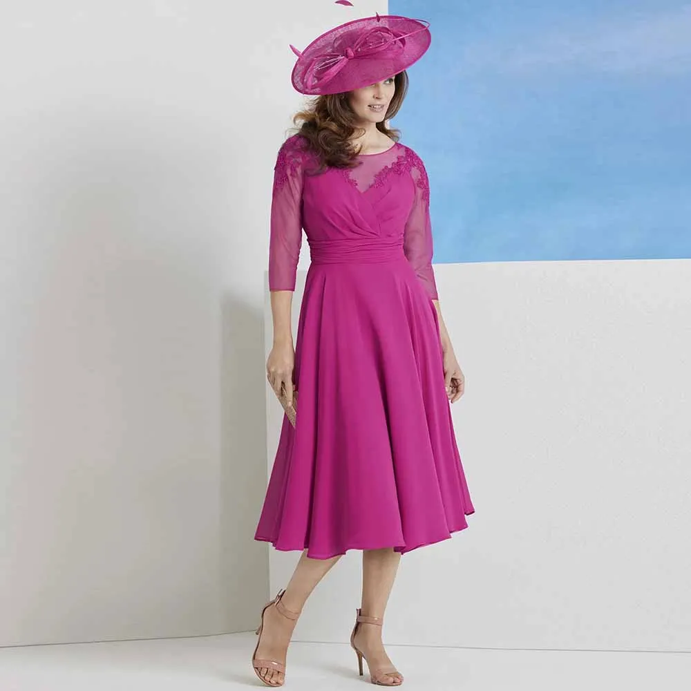 Exquisite Mother of the Bride Dresses Chiffon A-line Party Dress Fuchsia O-Neck Lace Pleat Ruched Wedding Guest Woman Dress Midi
Exquisite Mother of the Bride Dresses Chiffon A-line Party Dress Fuchsia O-Neck Lace Pleat Ruched Wedding Guest Woman Dress Midi