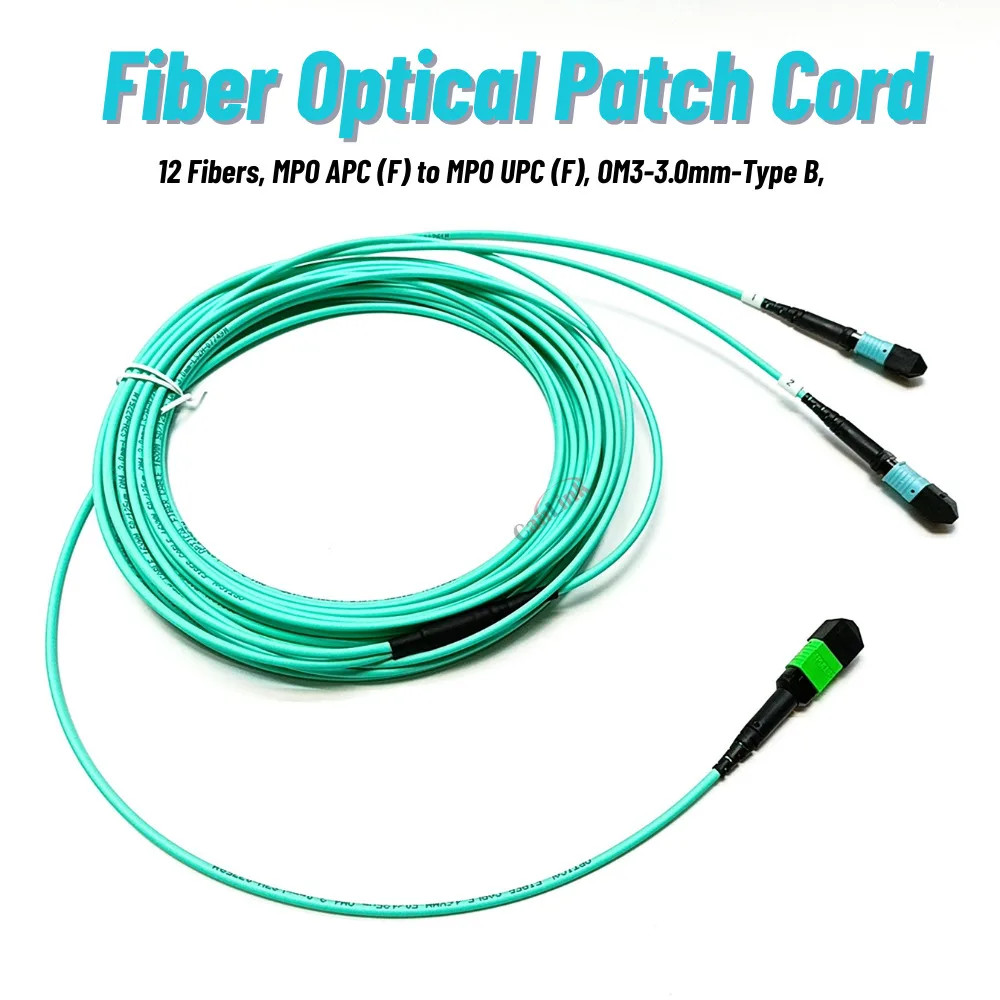 Fiber Optic Patch Cord 12 Fibers, MPO APC (F) to MPO UPC (F), 1*2 OM3-3.0-Type B, 50/125μm 12 Cores
Fiber Optic Patch Cord 12 Fibers, MPO APC (F) to MPO UPC (F), 1*2 OM3-3.0-Type B, 50/125μm 12 Cores
