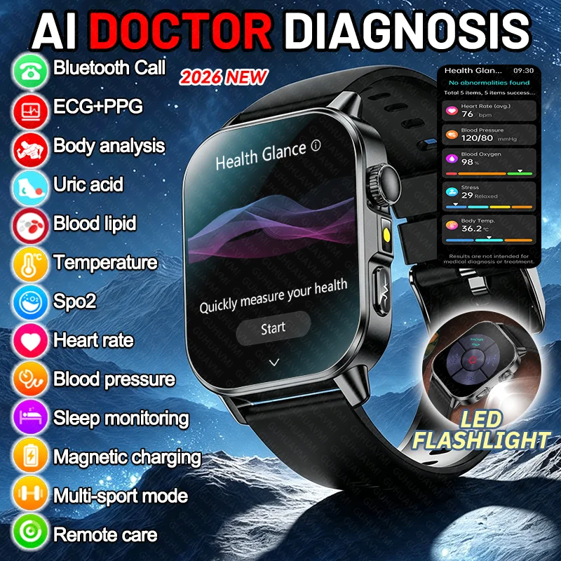 New AI Doctor Diagnosis Smart Watch ECG Blood Pressure Uric Acid Heart Rate Body Temp Blood Oxygen Men BT Call Smartwatch Women
New AI Doctor Diagnosis Smart Watch ECG Blood Pressure Uric Acid Heart Rate Body Temp Blood Oxygen Men BT Call Smartwatch Women